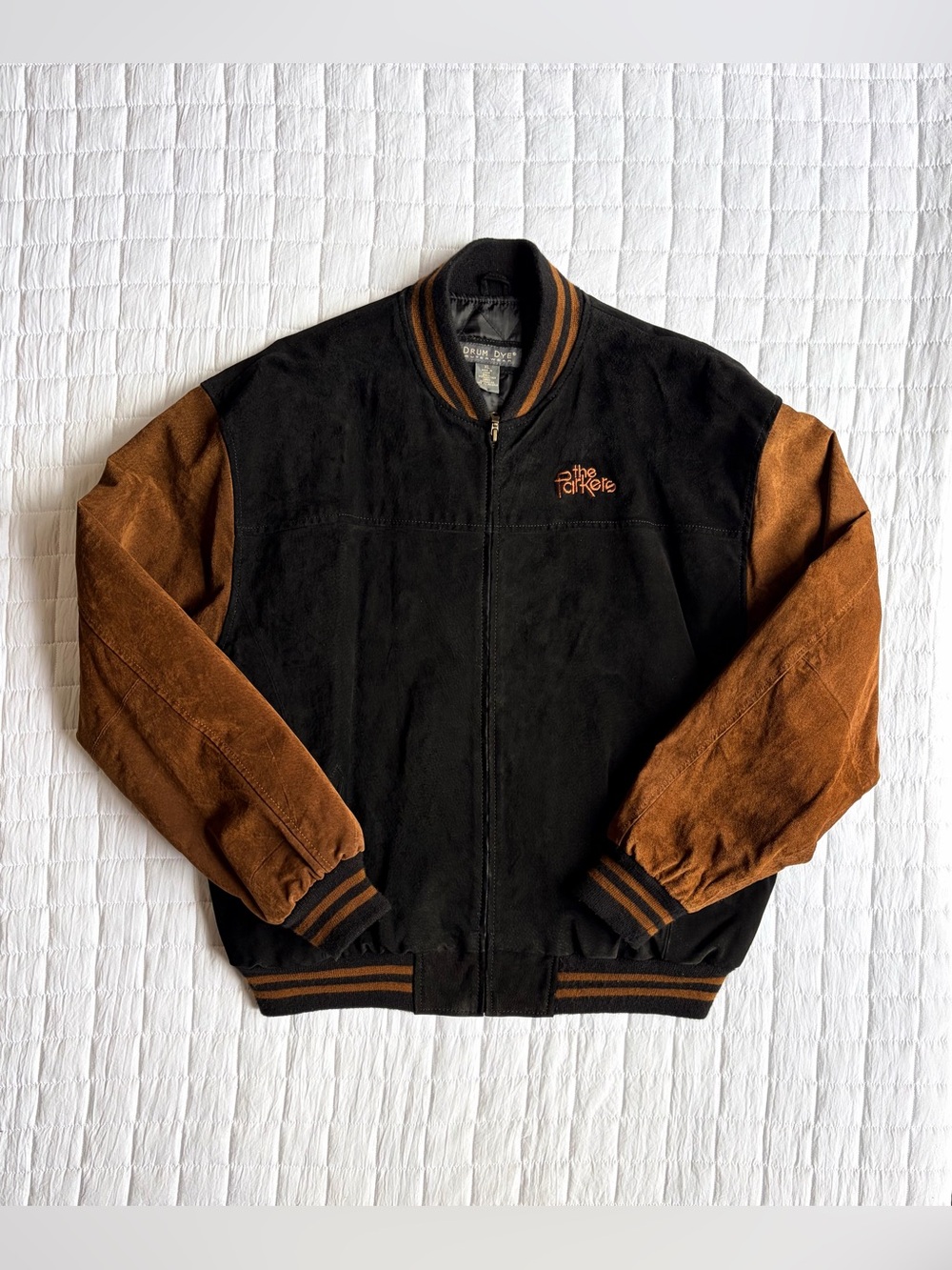 VTG "The Parkers" Black/Brown Suede Collectible Bomber Varsity Jacket Size XL